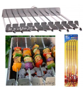 10 Skewer Rotisserie Rack Grill Automatic Rotating Motor Operated BBQ Set