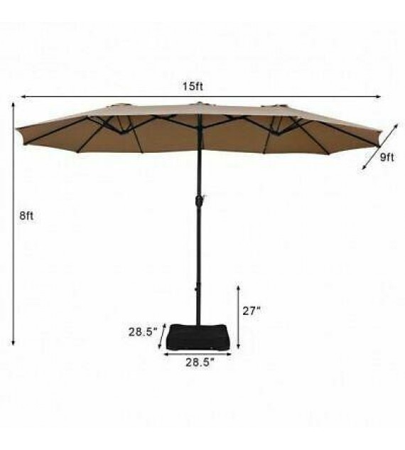 15 Foot Extra Large Patio Double Sided Umbrella with Crank and Base-Tan - Color