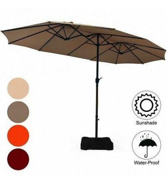 15 Foot Extra Large Patio Double Sided Umbrella with Crank and Base-Tan - Color