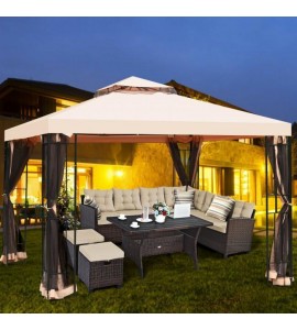 10 x 10 ft 2 Tier Vented Metal Gazebo Canopy with Mosquito