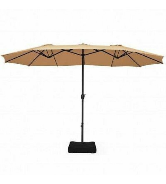 15 Foot Extra Large Patio Double Sided Umbrella with Crank and Base-Beige - Col