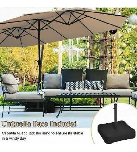 15 Foot Extra Large Patio Double Sided Umbrella with Crank and Base-Beige - Col