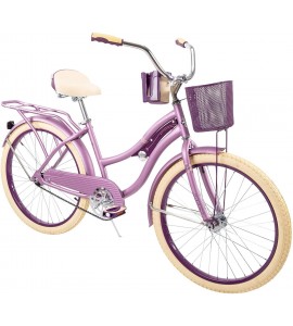 Huffy 24” Womens Nel Lusso Cruiser Bike with Basket, Purple