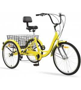 Ey Adult Tricycle, 3 Wheel Bike Adult, Three Wheel Cruiser Bike 24 26 inch Wheels, 7 Speed, Adjustable Seat and Handlebar, Multiple Colors