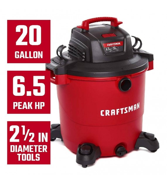 Craftsman 20 Gallon 6.5 Peak HP Wet/Dry Vac, Heavy-Duty Shop Vacuum With Attachments