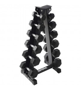 Inspire Fitness 210 lb. (5-30 lb.) Rubber Dumbbell Set with 6 pair Vertical Rack