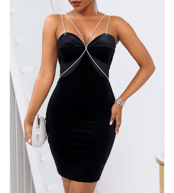 Studded Cutout Sheer Mesh Bodycon Dress