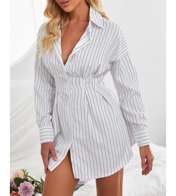 Striped Print Long Sleeve Shirt Dress