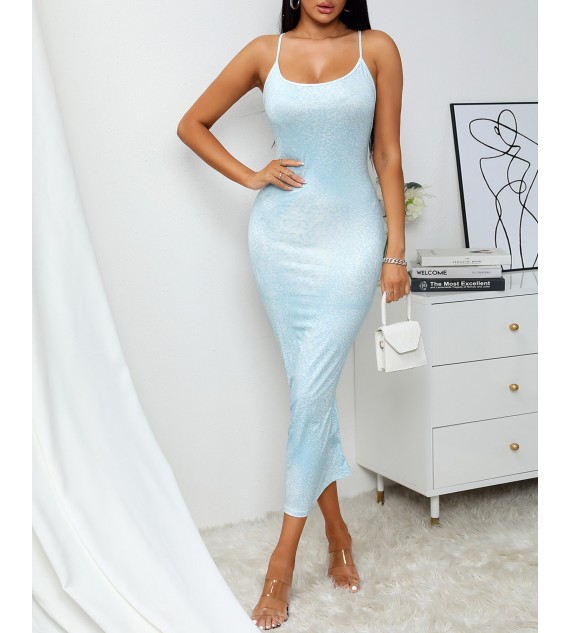 Cheetah Print Crisscross Backless Maxi Dress