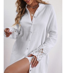 Lace Patch Button Design Casual Dress
