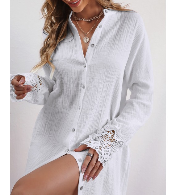 Lace Patch Button Design Casual Dress