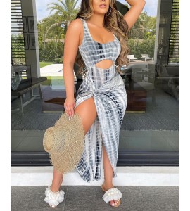 Tie Dye Sleeveless Cut-out Midi Sit Dress