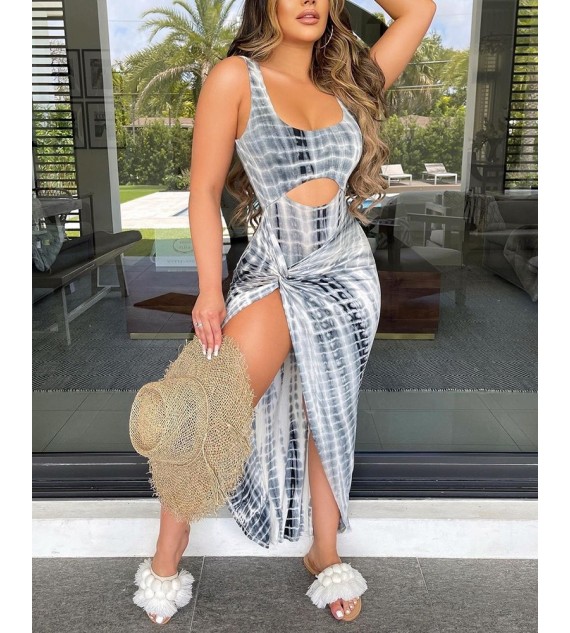 Tie Dye Sleeveless Cut-out Midi Sit Dress