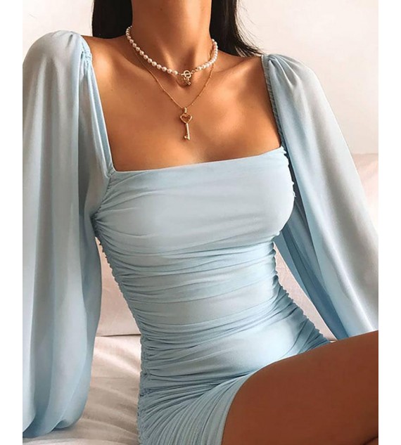 Short Mini Dress Long Sleeve Solid Color Fall ng Off Shoulder Elegant Sexy Lantern Sleeve