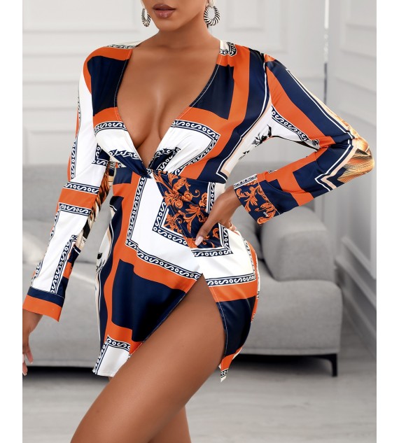 Floral Print Color Twisted Shirt Dress Women
