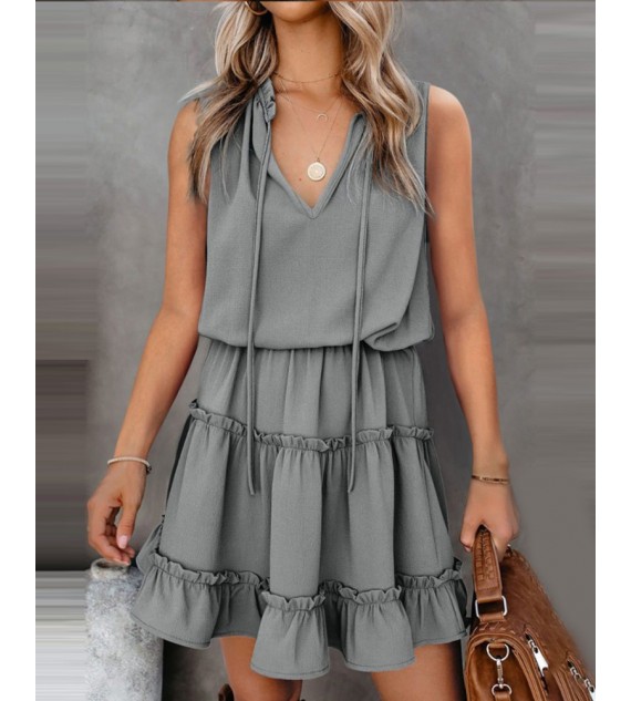 Frill Hem V neck Sleeveless Casual Dress