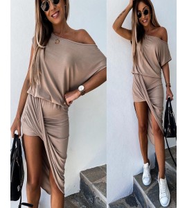 Slash Neck Asymetrical Plain Dress