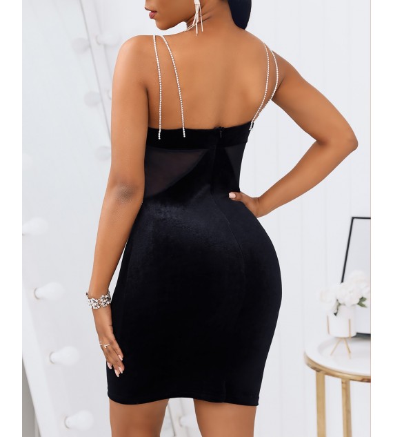 Studded Cutout Sheer Mesh Bodycon Dress