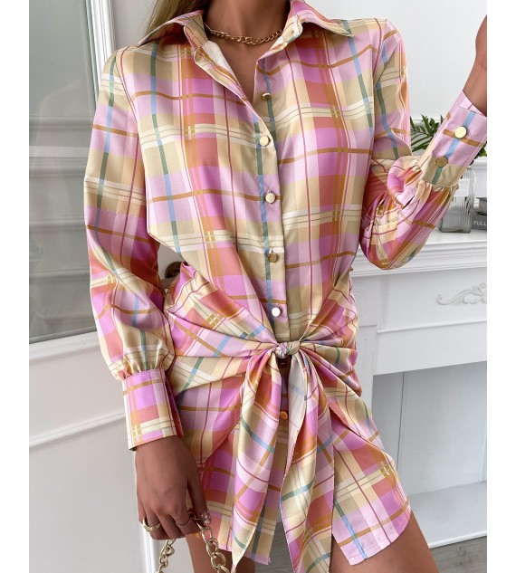 Plaid Print Tied Detail Buttoned Shirt Dress