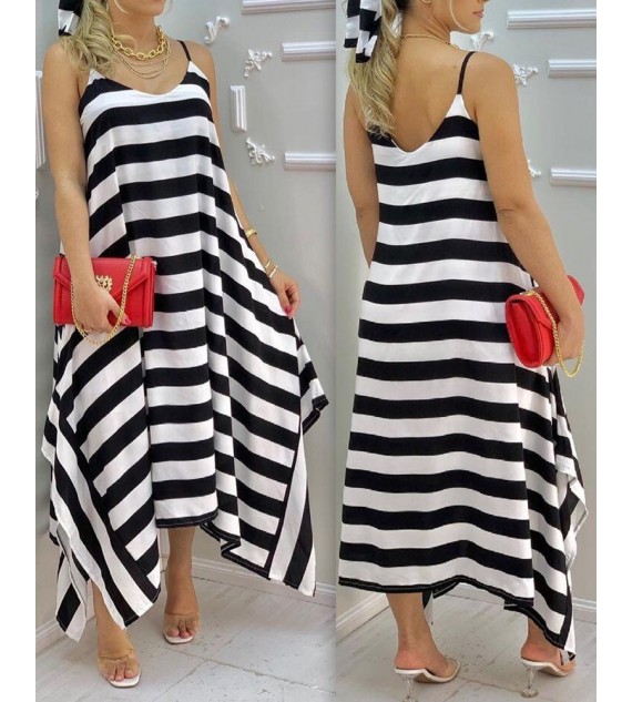 Color  Striped Sling Loose Maxi Dress