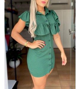 Ruffle Hem Patchwork Button Front Dress