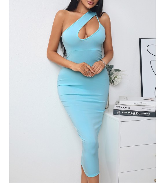 Solid One Shoulder Cutout Bodycon Dress