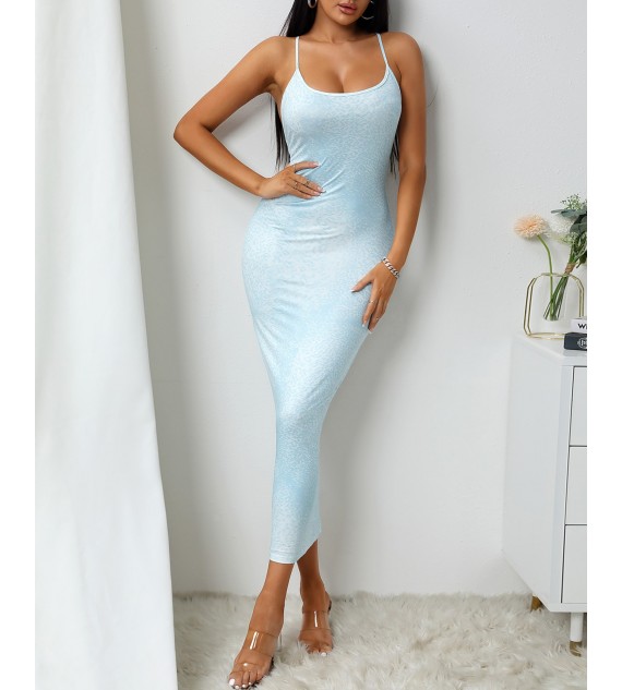 Cheetah Print Crisscross Backless Maxi Dress