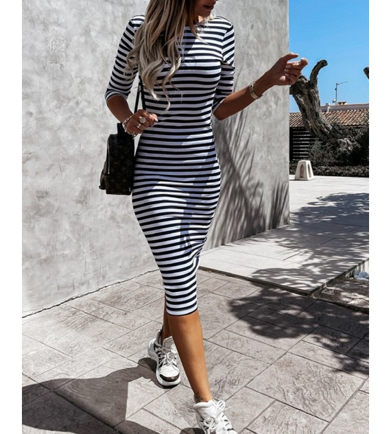 Striped Open Back Sweater Dress