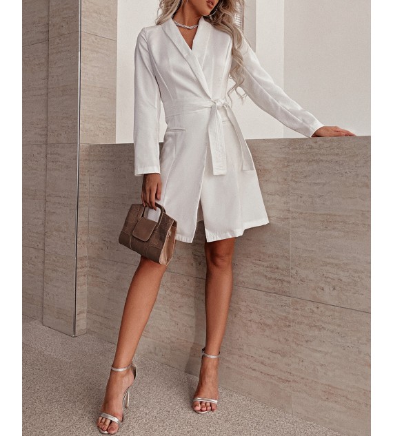 Solid Color Wrap Hem Belted Blazer Dress