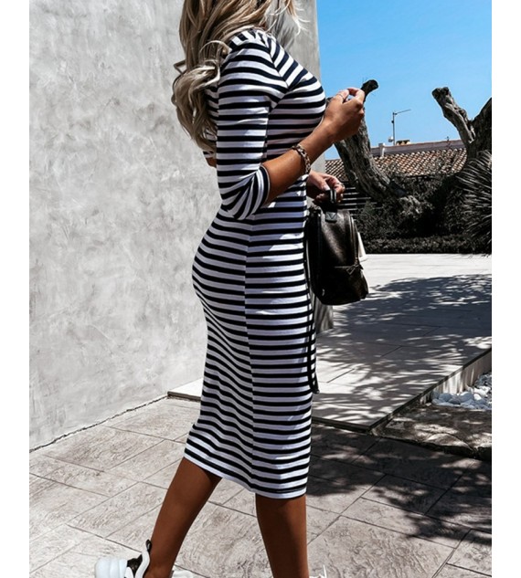 Striped Open Back Sweater Dress
