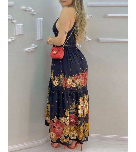 Floral Print Sleeveless Maxi Women Dress