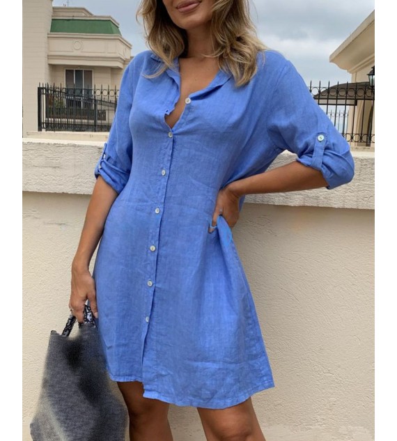 Button Pocket Design Long Sleeve Shirt Dress