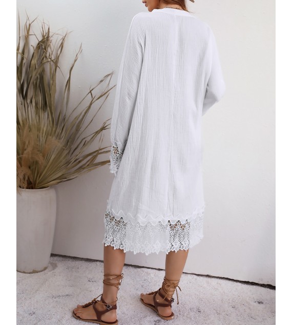 Lace Patch Button Design Casual Dress