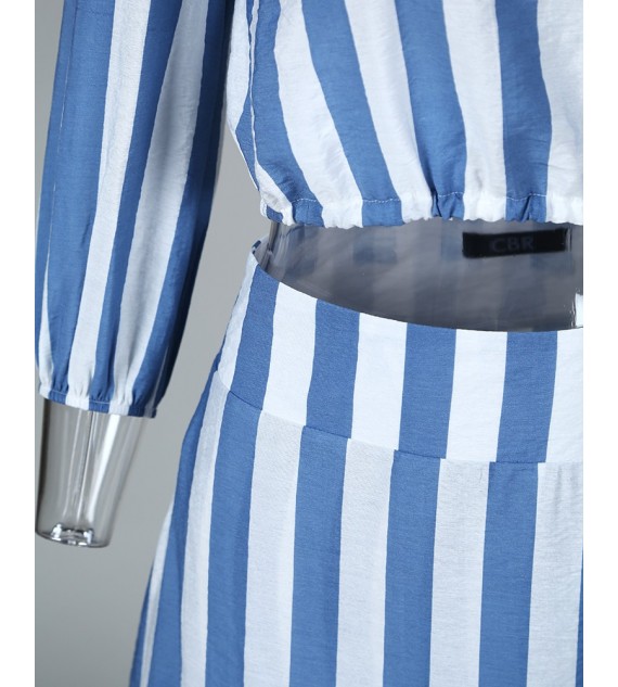 Striped Off Shoulder Top & Ruffles Skirt Sets