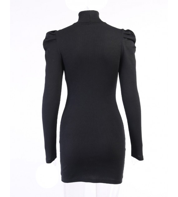 Plain Puff Sleeve Bodycon Women Dress