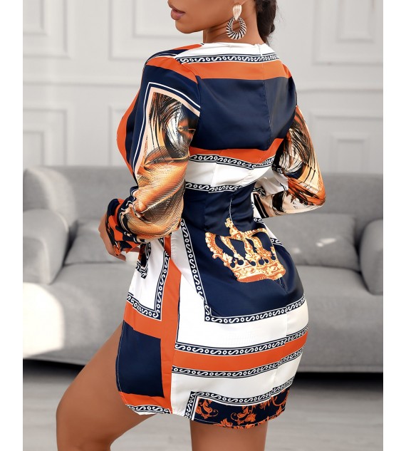 Floral Print Color Twisted Shirt Dress Women