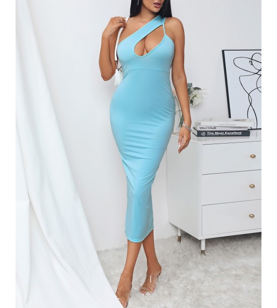 Solid One Shoulder Cutout Bodycon Dress