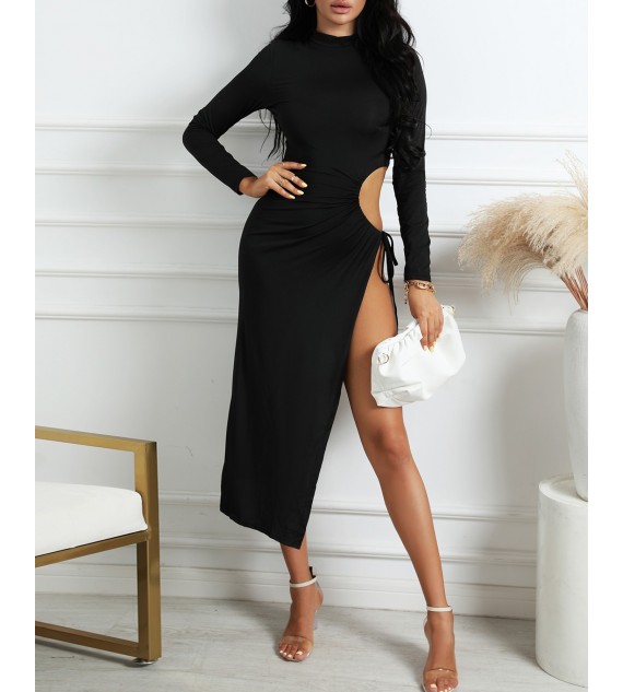 Drawstring Cutout High Slit Maxi Dress