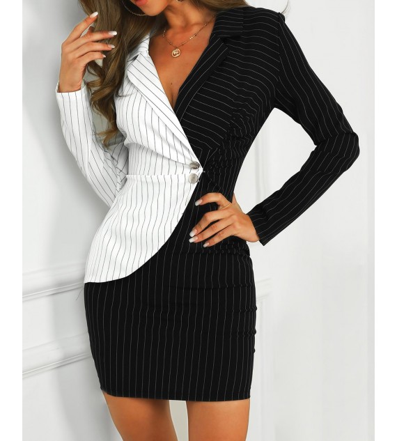 Contrast Color Striped rt Blazer Dress