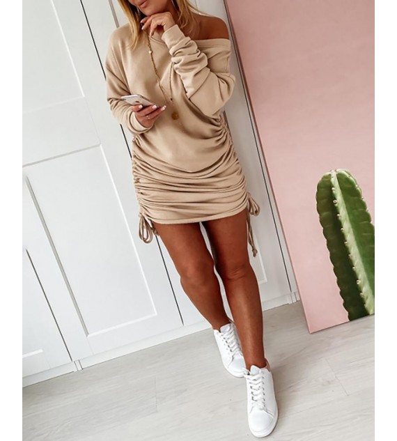 Drawstring Ruched Long Sleeve Dress