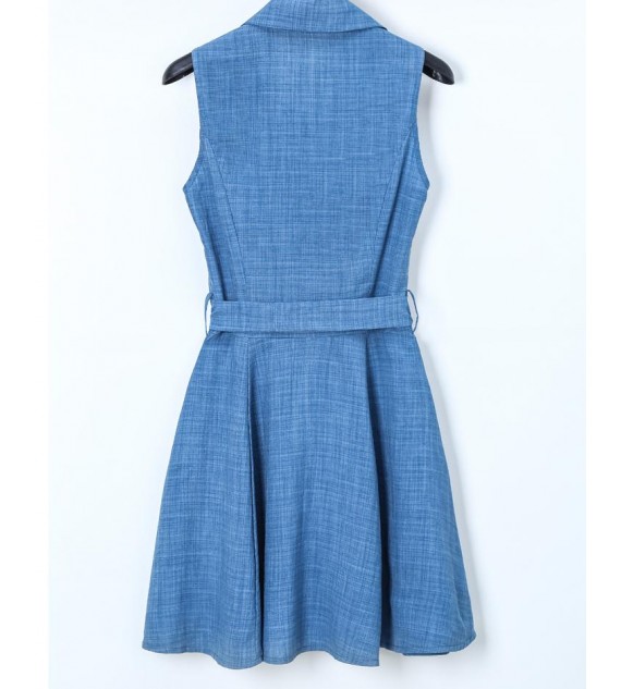 Summer Sleeveless V-Neck Dress Tie Waist Mini Shirt Dress Style