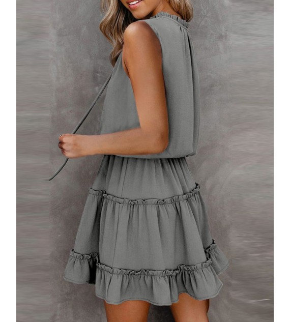 Frill Hem V neck Sleeveless Casual Dress