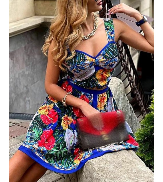Tropical Print Tank Top & Midi Skirt Set