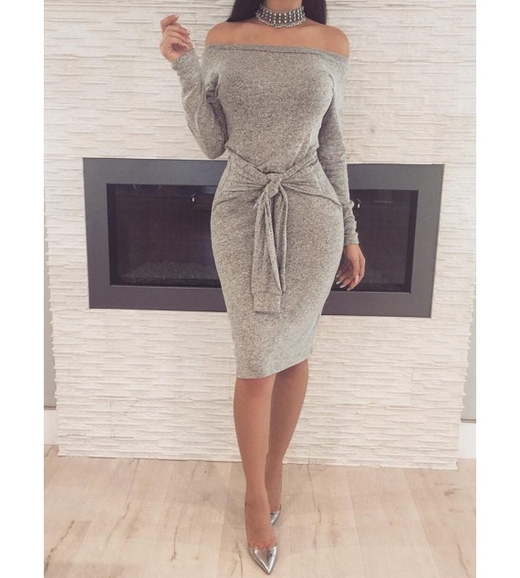 Off Shoulder Long Sleeve Bodycon Women Dress