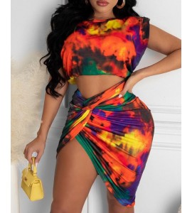 Tie Dye Print Tank Top & Twisted Skirt Set