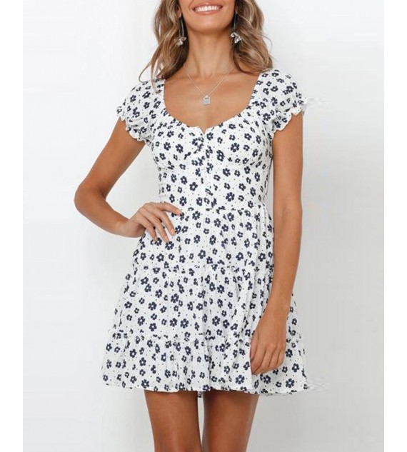 Floral V Neck Fit & Flare Dress