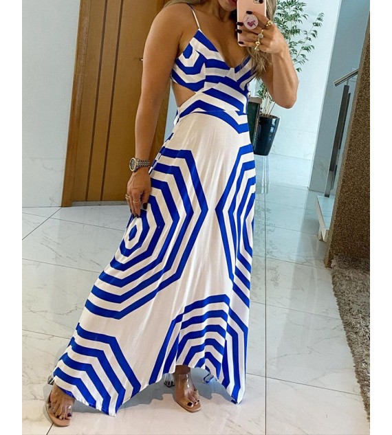 Geo Pattern Print Cutout Waist Maxi Dress