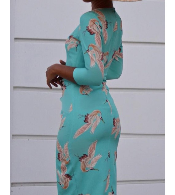 Floral Print Ruched Front Bodycon Dress