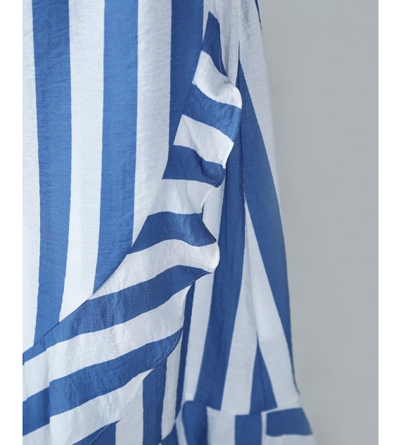 Striped Off Shoulder Top & Ruffles Skirt Sets