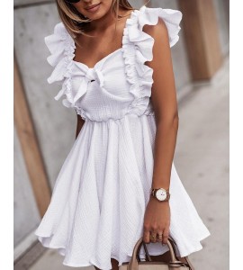 Solid Color Ruffle Hem ny Waist Sleeveless Mini Dress